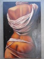 olieverfschilderij op doek vrouw op rug 60 x 90 geen kader, Ophalen