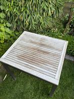 Houten tuin tafel met 4 ijzeren poten/frame, Tuin en Terras, Tuintafels, Ophalen, Gebruikt, Vierkant, Hout