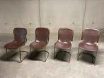 4 Willy Rizzo voor Cidue stoelen chocolade leder, Vintage mid century willy Rizzo, Ophalen of Verzenden, Zo goed als nieuw, Metaal