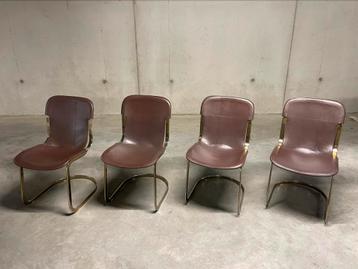 4 chaises Willy Rizzo pour Cidue en cuir chocolat, Trois, Enlèvement ou Envoi, Vintage mid century willy Rizzo, Comme neuf