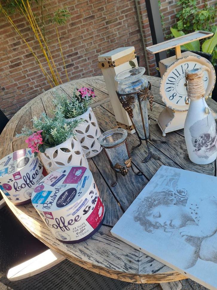 Lot brocante vazen en deco glas  smeedijzeren hout, Antiek en Kunst, Antiek | Vazen, Ophalen of Verzenden
