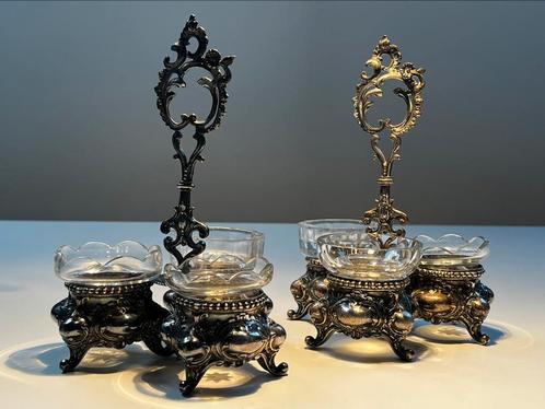 paar verzilverde zoutvaten Frankrijk zout, peper, mosterdvat, Antiek en Kunst, Antiek | Zilver en Goud, Ophalen of Verzenden