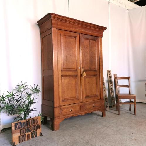Antieke Louis Philippe kleerkast in eik H 200 B 148 D 55, Antiek en Kunst, Antiek | Meubels | Kasten, Ophalen