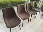 4 grijze stoffen stoelen met ijzeren poten, Ophalen, Zo goed als nieuw, Grijs