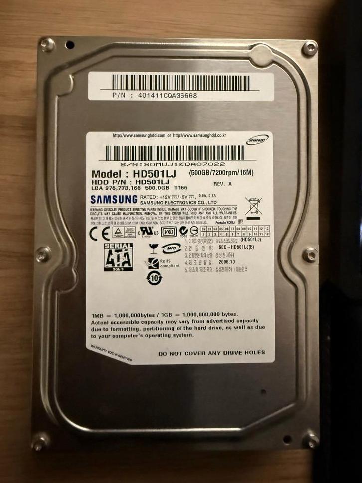 Disque dur Samsung HD501LJ 500 Go, Informatique & Logiciels, Disques durs, Utilisé, Desktop, Interne, SATA, Enlèvement ou Envoi