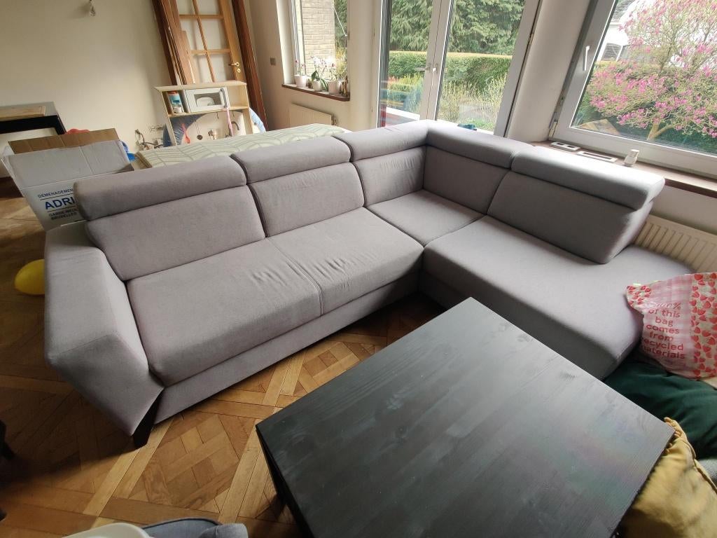 4-zits hoekbank in grijze stof, Ophalen, 250 tot 300 cm, Gebruikt, 75 tot 100 cm