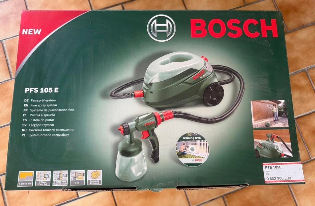 NIEUW IN DOOS: Bosch PFS 105 E Verfspuitsysteem + TrainingCD, Bricolage & Construction, Matériel de peinture, Enlèvement, Neuf