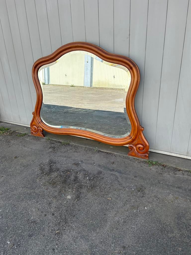 Grand miroir ancien biseauté en acajou 128 x 94 cm, Antiquités & Art, Enlèvement
