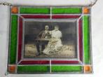 Prachtig oud glas in lood hanger / glasraam man en vrouw, Enlèvement ou Envoi