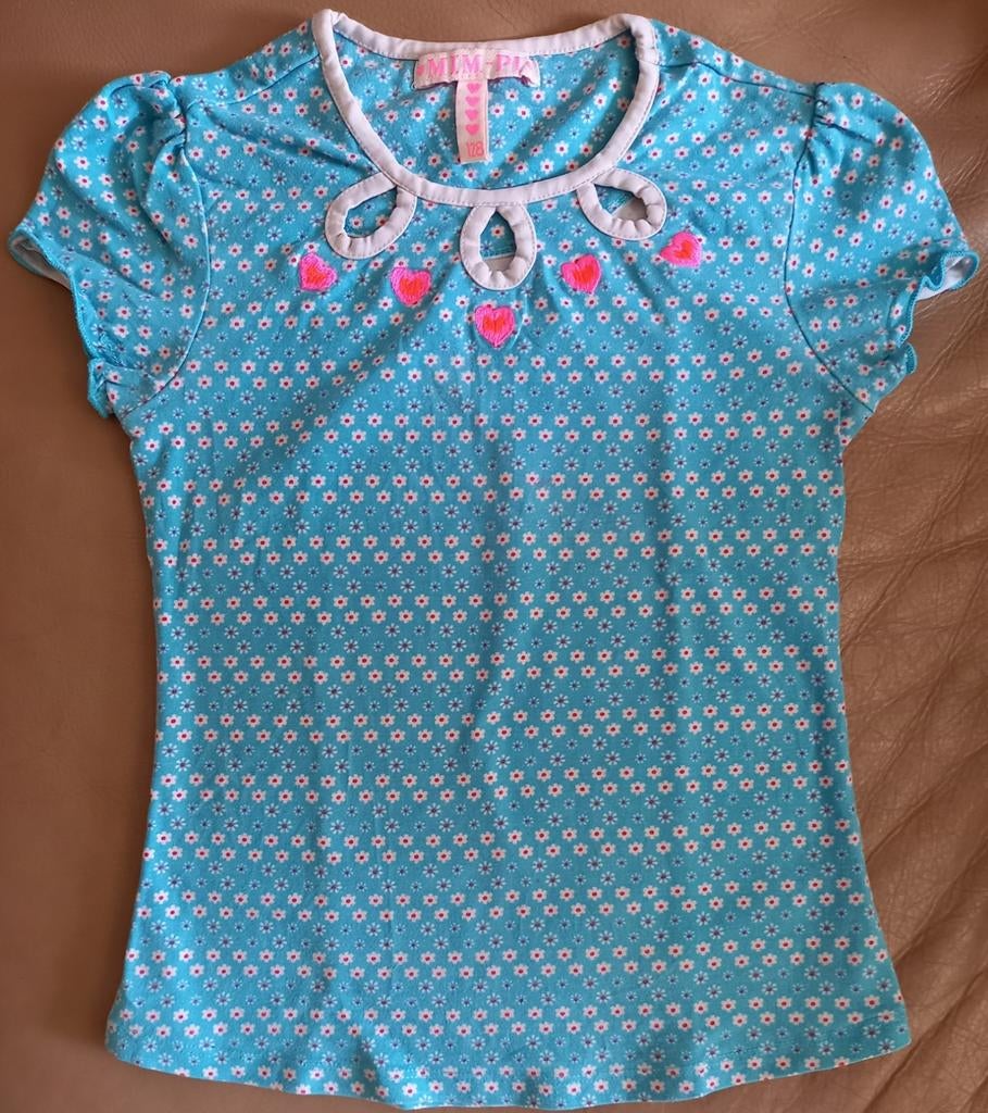 T-shirt Mim-pi maat 128, Kinderen en Baby's, Kinderkleding | Maat 128, Meisje, Ophalen of Verzenden, Zo goed als nieuw, Shirt of Longsleeve