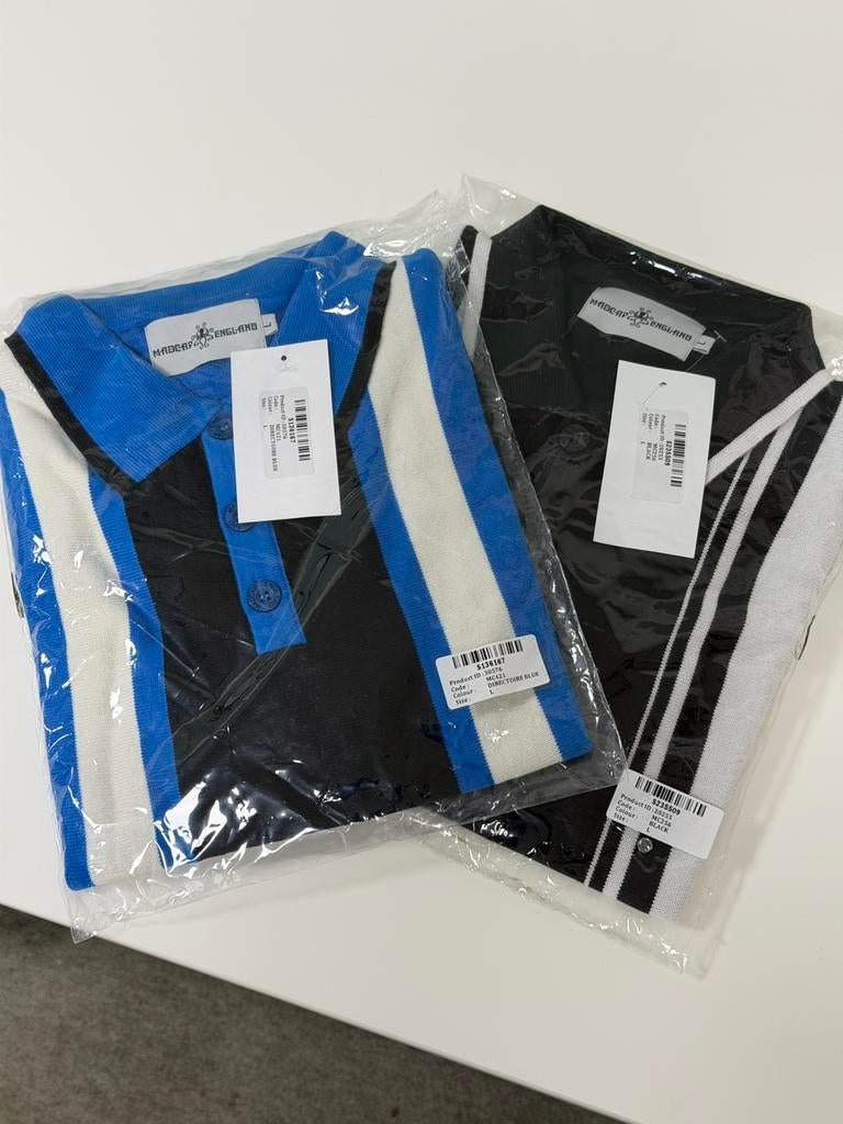 2 x polo Madcap England Mod Retro - Tricoté bleu et noir, Enlèvement ou Envoi, Neuf, Taille 52/54 (L), Bleu