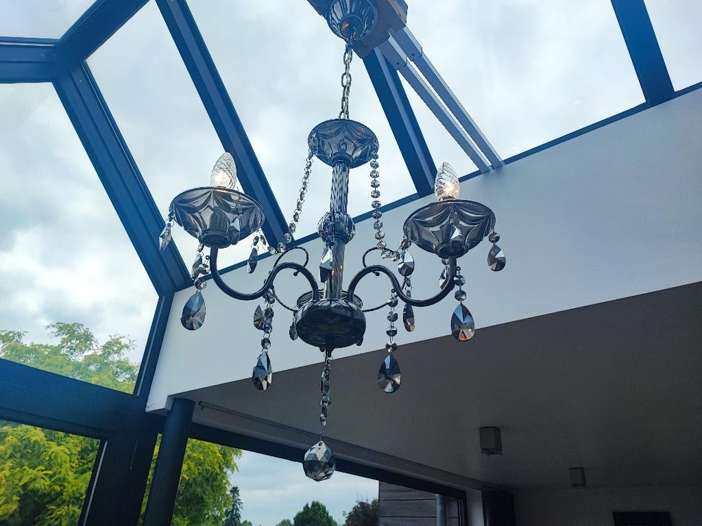 Lustre en cristal/verre cristal foncé à 3 bras, Enlèvement, Utilisé