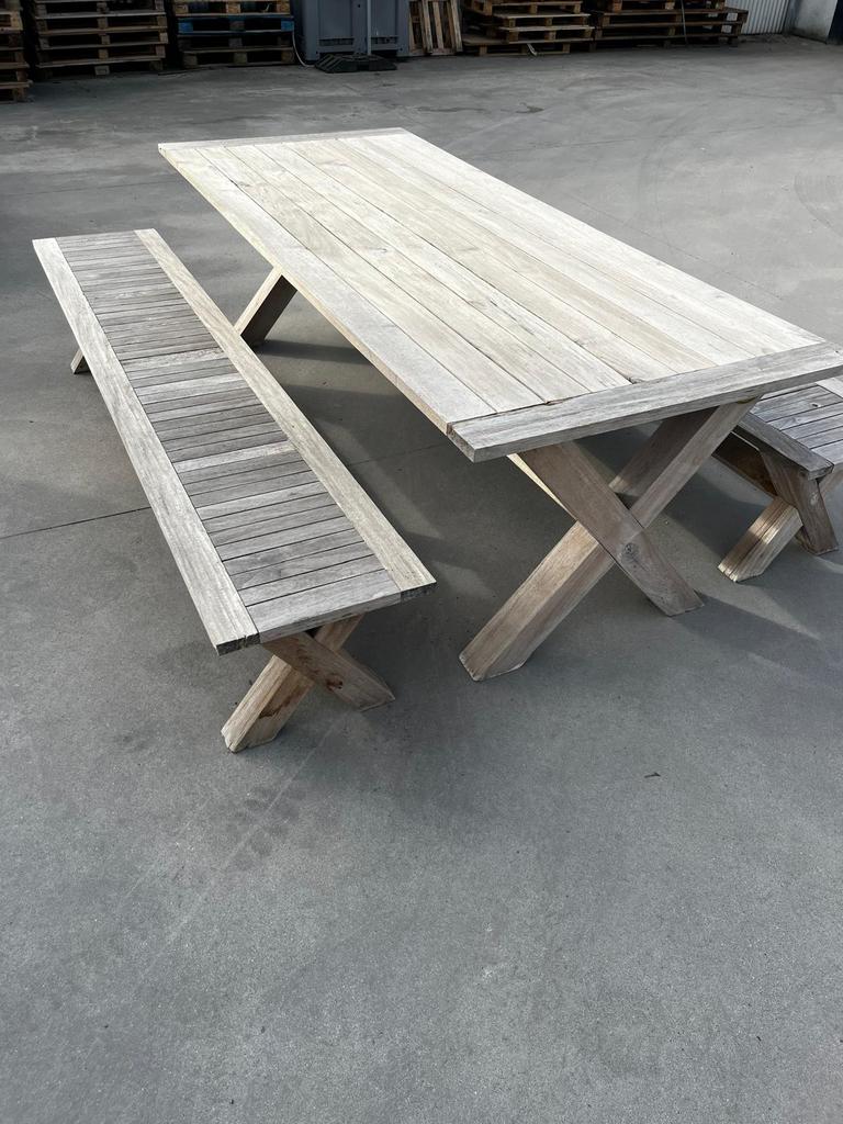 Houten eettafel/ bank/ picknicktafel, Ophalen, Gebruikt, Rechthoekig, Hout