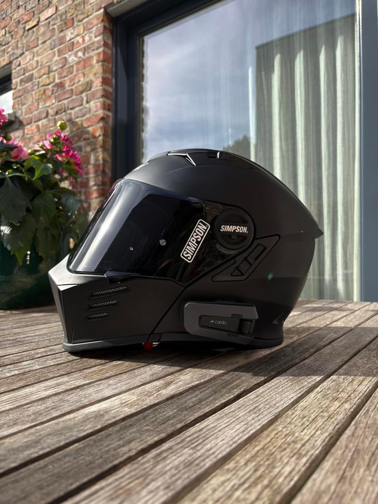 Simpson Darksome met Cardo Edge te koop, Motoren, Kleding | Motorhelmen, Ophalen, L