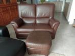 Bruin leder 1zit met poef, Huis en Inrichting, Ophalen, Gebruikt, Klassiek, Leer