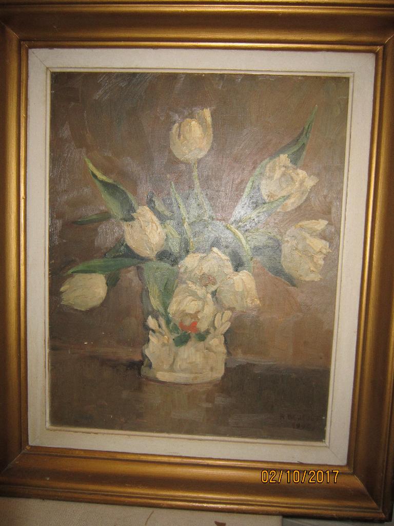 Peinture r dejejet tulipes Adam D, Antiquités & Art, Enlèvement