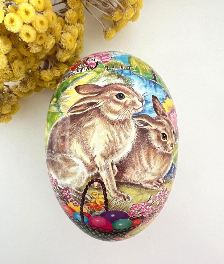 Boîte œuf en carton / papier mâché Couple de lapins, Diversen, Pasen, Gebruikt, Ophalen of Verzenden