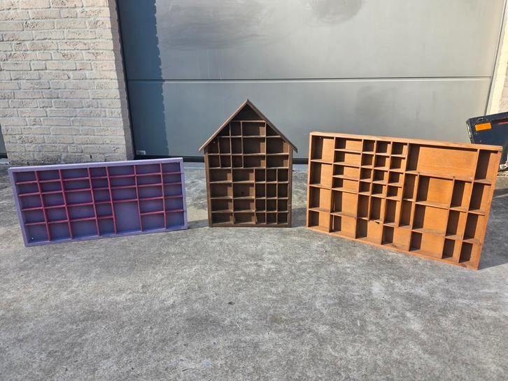 Boîte aux lettres vintage en bois/tiroir d'imprimante — armo, Antiquités & Art, Curiosités & Brocante, Enlèvement ou Envoi