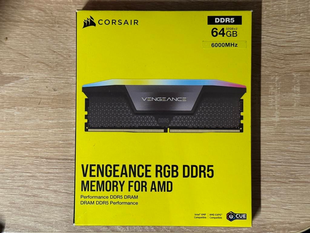 64Gb (2x32Gb) 6000MHz CL30 Corsair Vengeance RGB DDR5 AMD, Ophalen, Zo goed als nieuw, DDR5