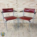 2 Vintage rode skai en chroom design stoelen met leuningen, Antiek en Kunst, Ophalen of Verzenden