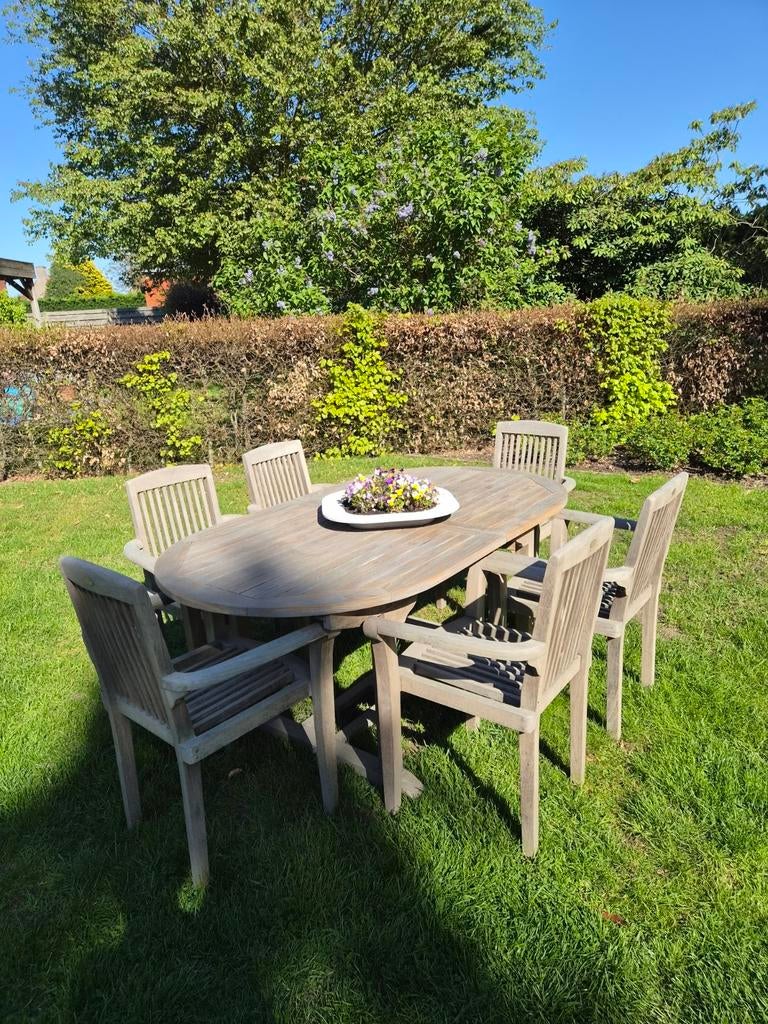 Ovale terras tafel met stoelen, Ophalen