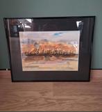 Aquarelverf op papier - ingelijst (K.Weyns), Ophalen of Verzenden