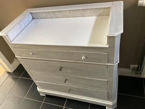 Ladekast in hout met marmeren blad, Huis en Inrichting, Kasten | Ladekasten, Gebruikt, Minder dan 100 cm, 50 tot 100 cm, 25 tot 50 cm
