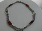 Vintage Zilveren dubbele ketting met carneool - Lengte : 100, Ophalen of Verzenden