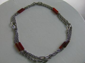 Vintage Zilveren dubbele ketting met carneool - Lengte : 100 beschikbaar voor biedingen