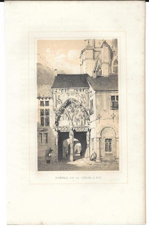 1844 - Portail de la Vierge à Huy, Antiquités & Art, Art | Eaux-fortes & Gravures, Envoi