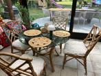 Bamboe salontafel met 4 stoelen, Huis en Inrichting, Ophalen, Gebruikt, 150 tot 200 cm, Rond