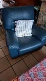 Canapé et 2 fauteuils en cuir bleu, Maison & Meubles, Enlèvement, Comme neuf, Cuir