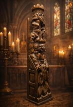 Antiek religieus houten beeld Maria met kroon handgesneden, Ophalen