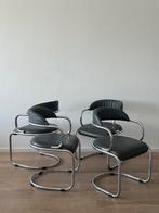 Vintage Italiaanse chroom met skai stoelen, 1970, 4 stuks, Huis en Inrichting, Ophalen, Zo goed als nieuw, Grijs
