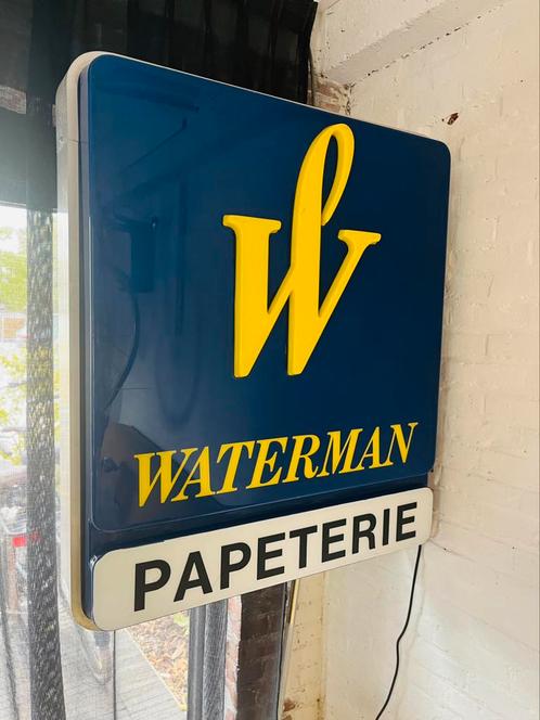 Dubbelzijdige lichtreclame Waterman, Verzamelen, Merken en Reclamevoorwerpen, Gebruikt, Lichtbak of (neon) lamp, Ophalen