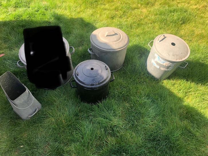 Vintage 1 emmer en 2 weck ketel met deksel en kolenemmer, Antiek en Kunst, Curiosa en Brocante, Ophalen