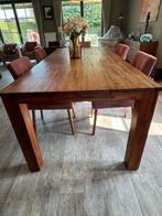 Massief houten teaktafel met 6 stoel, Huis en Inrichting, Ophalen, Gebruikt