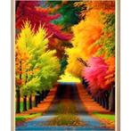 Peinture au diamant chemin forestier coloré 40x30cm (rond), Envoi, Neuf, Bricolage