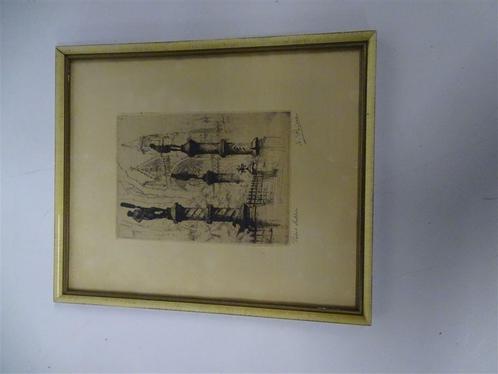 A5925 Ets van Kurt Peisen 'Petit Sablon', Antiek en Kunst, Kunst | Schilderijen | Klassiek, Ophalen of Verzenden