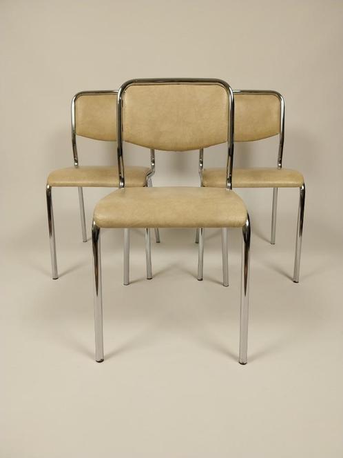 3 x Vintage Stoelen in Skai Leer, Jaren 70, Huis en Inrichting, Bureaustoelen, Gebruikt, Bureaustoel, Beige, Ophalen