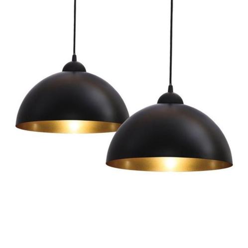 Hanglamp - zwart/goud - 2 lichtpunten, Huis en Inrichting, Lampen | Hanglampen, Zo goed als nieuw, 75 cm of meer, Metaal, Ophalen