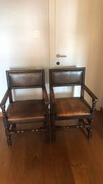 2 eikenhouten stoelen met lederen bekleding, Ophalen, Gebruikt, Hout