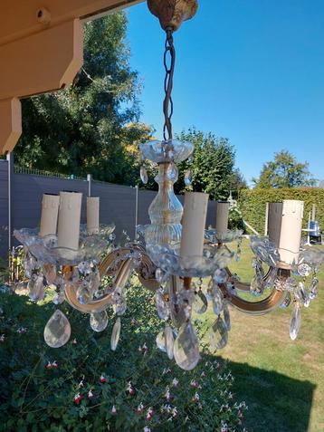 Glazen luster 8 lampen., Enlèvement, Comme neuf, Verre