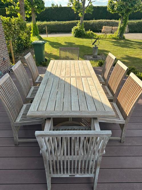 Tribù tuintafelset, Tuin en Terras, Tuinsets en Loungesets, Zo goed als nieuw, Tuinset, Hout, 8 zitplaatsen, Bijzettafel, Eettafel