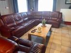 Salon: hoeksalon in bordeaux leder, Ophalen, Gebruikt, Hoekbank, Leer