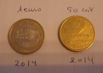 Pièce de 1 euro et 1 x 50 cents Andorra 2014