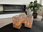3 design windlichten  in glas, Huis en Inrichting, Woonaccessoires | Kandelaars en Kaarsen, Ophalen, Zo goed als nieuw, Metaal
