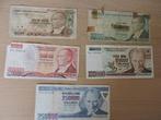 5 oude biljetten Turkse lira oct 1970, Postzegels en Munten, Ophalen of Verzenden, Overige landen, Los biljet