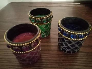 4x theelicht - houder 6,5cm / 6cm geslepen gekleurd glas beschikbaar voor biedingen