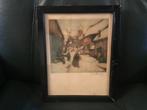 Jacques Hervens (1890-1928) achter glas. Gekleurde ets, Antiek en Kunst, Kunst | Etsen en Gravures, Ophalen of Verzenden